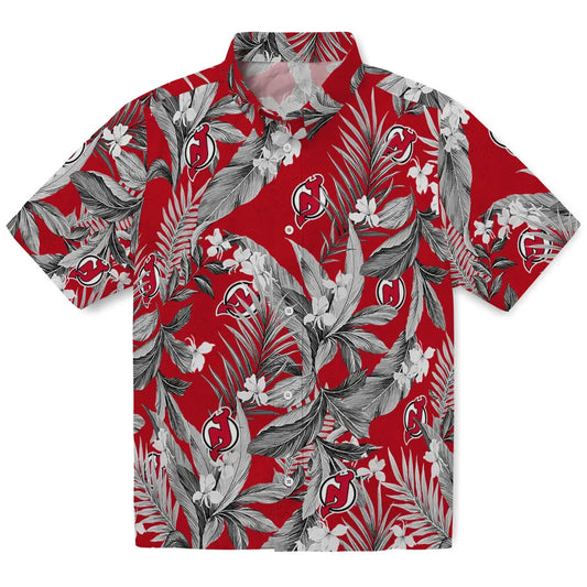 New Jersey Devils Hawaiian Shirt - Palm Leaves | Moonbestprint