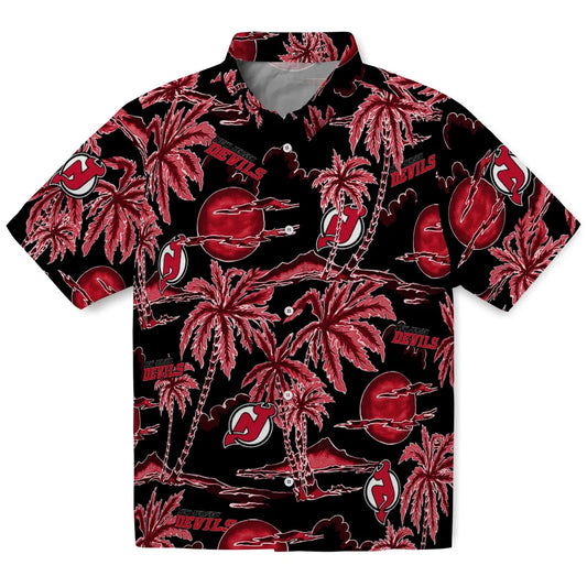 New Jersey Devils Hawaiian Shirt - Palm Sunset | Moonbestprint