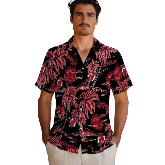 New Jersey Devils Hawaiian Shirt - Palm Sunset | Moonbestprint