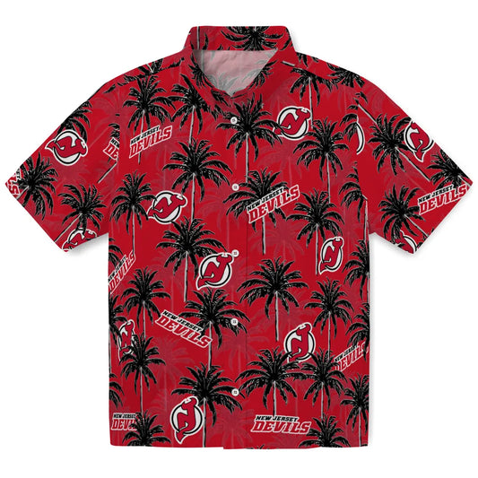 New Jersey Devils Hawaiian Shirt - Palm Tree Motif | Moonbestprint