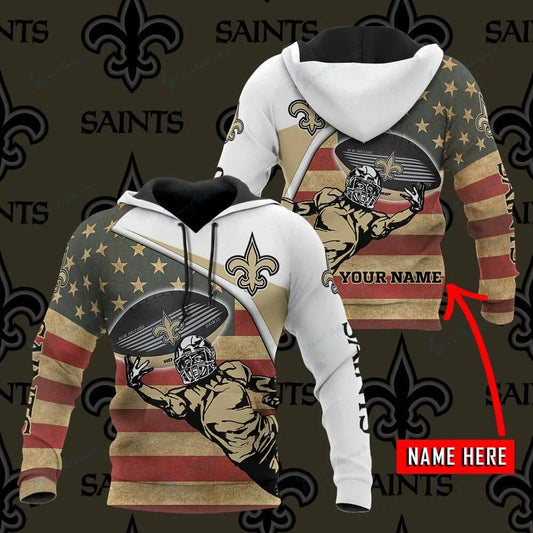 New Orleans Saints American Flag Personalized NFL 3D All Over Print Hoodie -Moonbestprint
