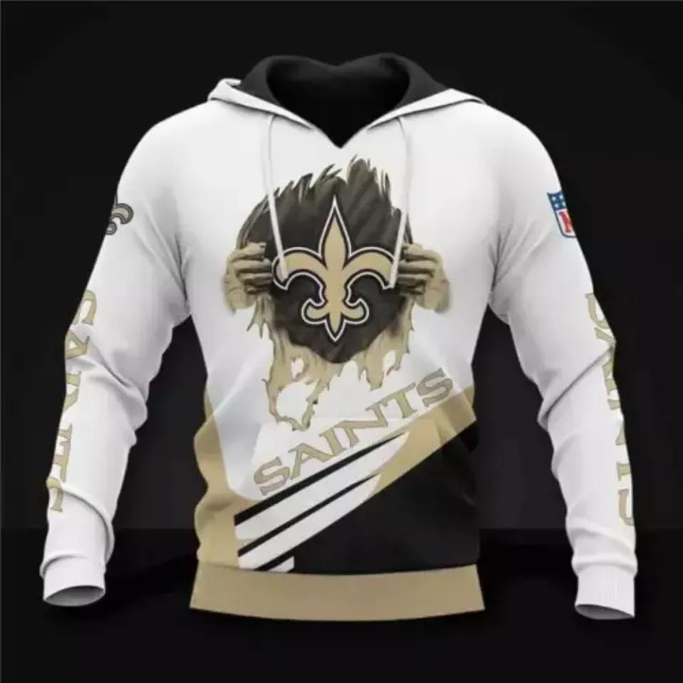 New Orleans Saints Football Busting Lose White And Black Pullover NFL 3D All Over Print Hoodie -Moonbestprint