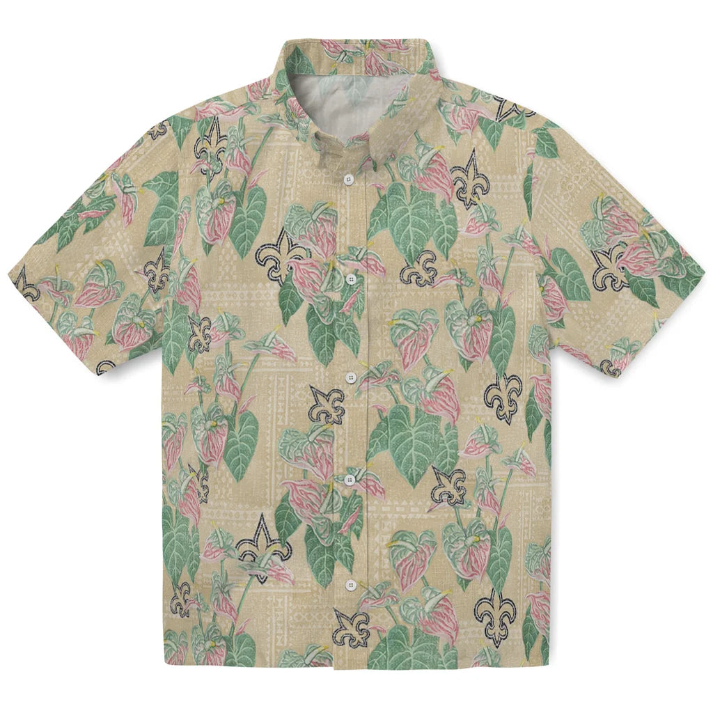 New Orleans Saints Hawaiian Shirt - Anthurium Overlay | Moonbestprint