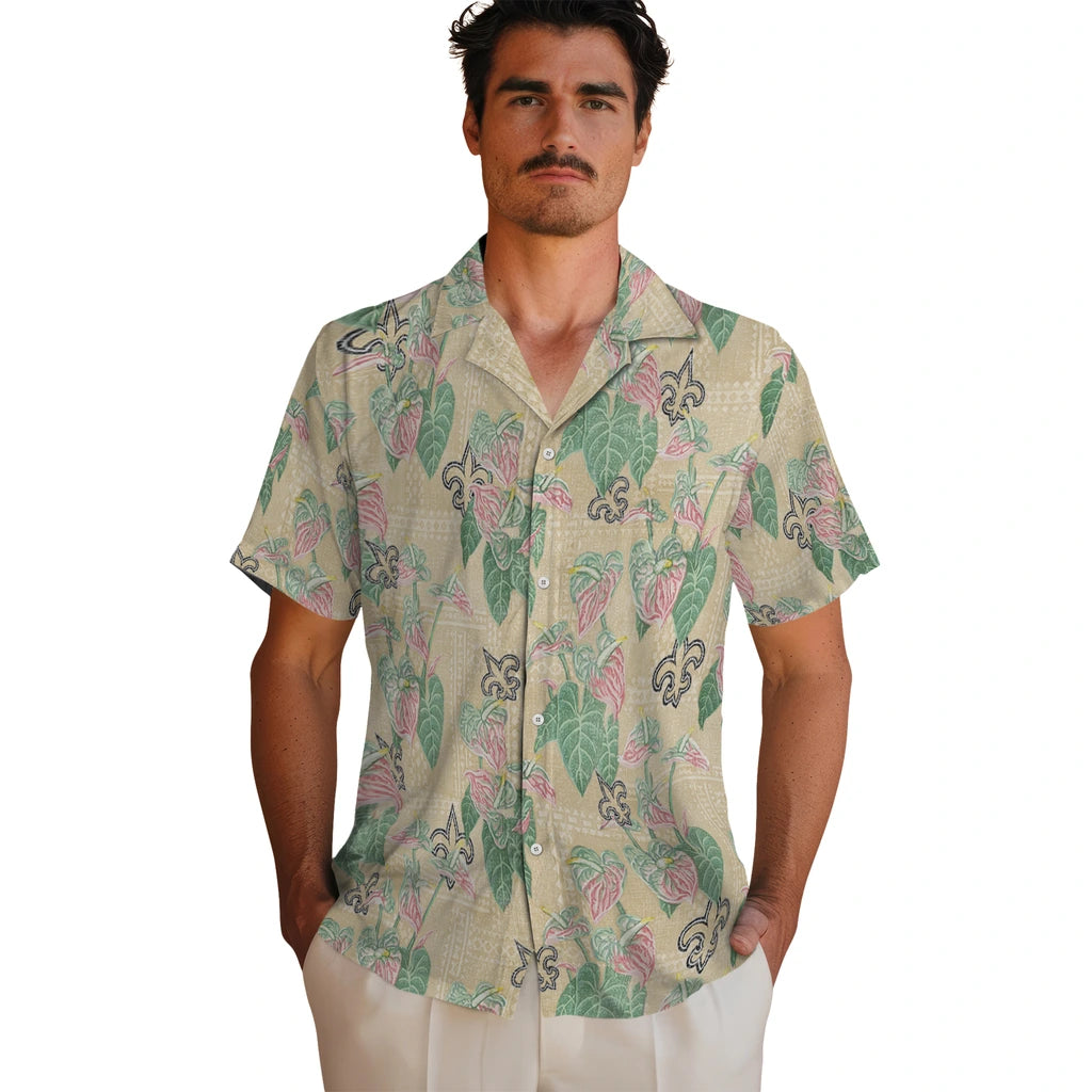 New Orleans Saints Hawaiian Shirt - Anthurium Overlay | Moonbestprint