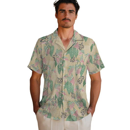 New Orleans Saints Hawaiian Shirt - Anthurium Overlay | Moonbestprint