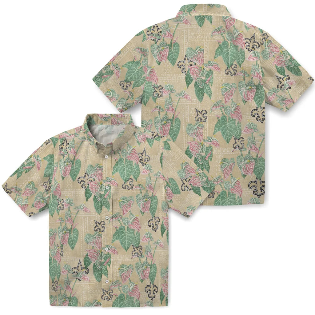 New Orleans Saints Hawaiian Shirt - Anthurium Overlay | Moonbestprint