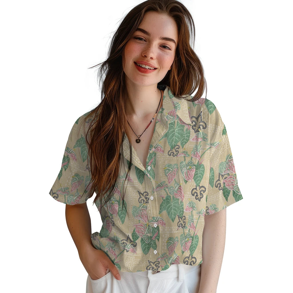 New Orleans Saints Hawaiian Shirt - Anthurium Overlay | Moonbestprint