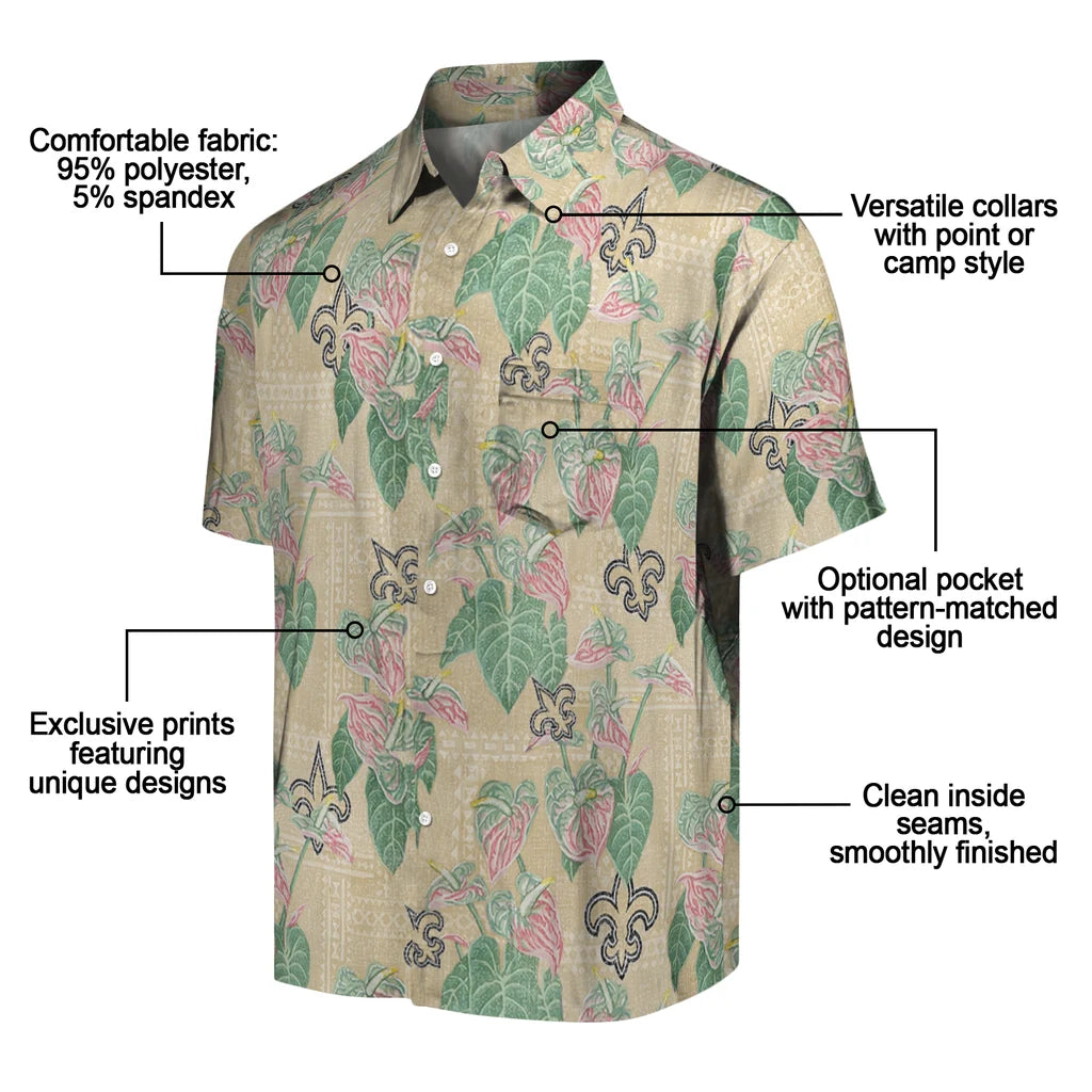 New Orleans Saints Hawaiian Shirt - Anthurium Overlay | Moonbestprint