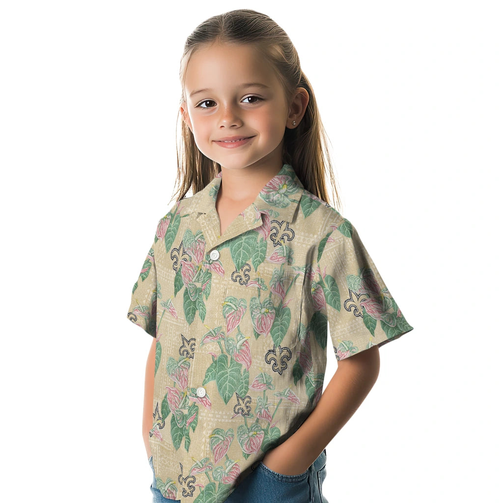 New Orleans Saints Hawaiian Shirt - Anthurium Overlay | Moonbestprint