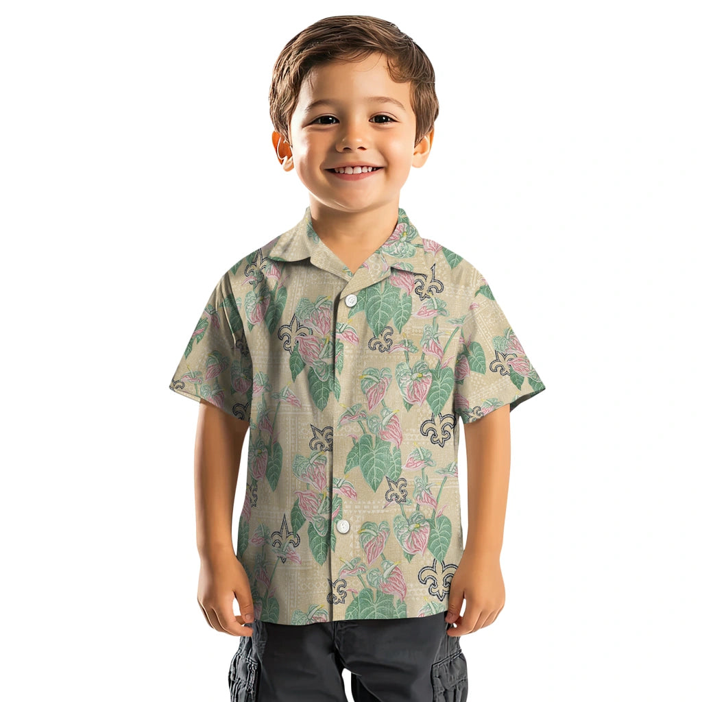 New Orleans Saints Hawaiian Shirt - Anthurium Overlay | Moonbestprint