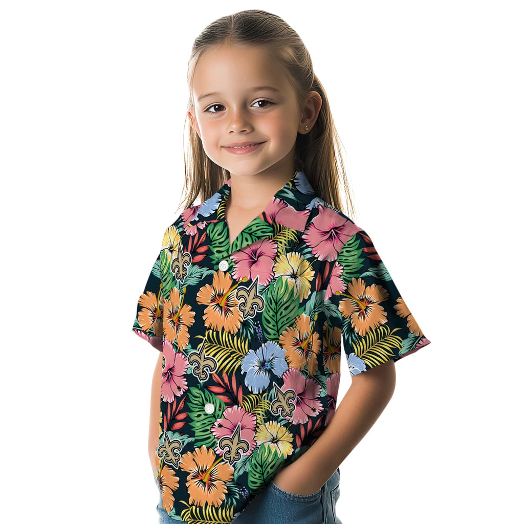 New Orleans Saints Hawaiian Shirt - Brilliant Hibiscus Garden | Moonbestprint