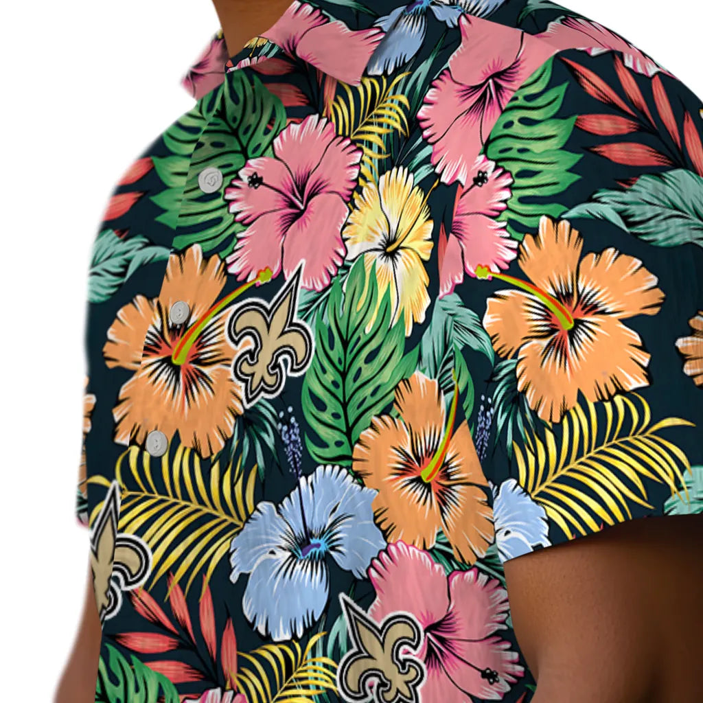 New Orleans Saints Hawaiian Shirt - Brilliant Hibiscus Garden | Moonbestprint
