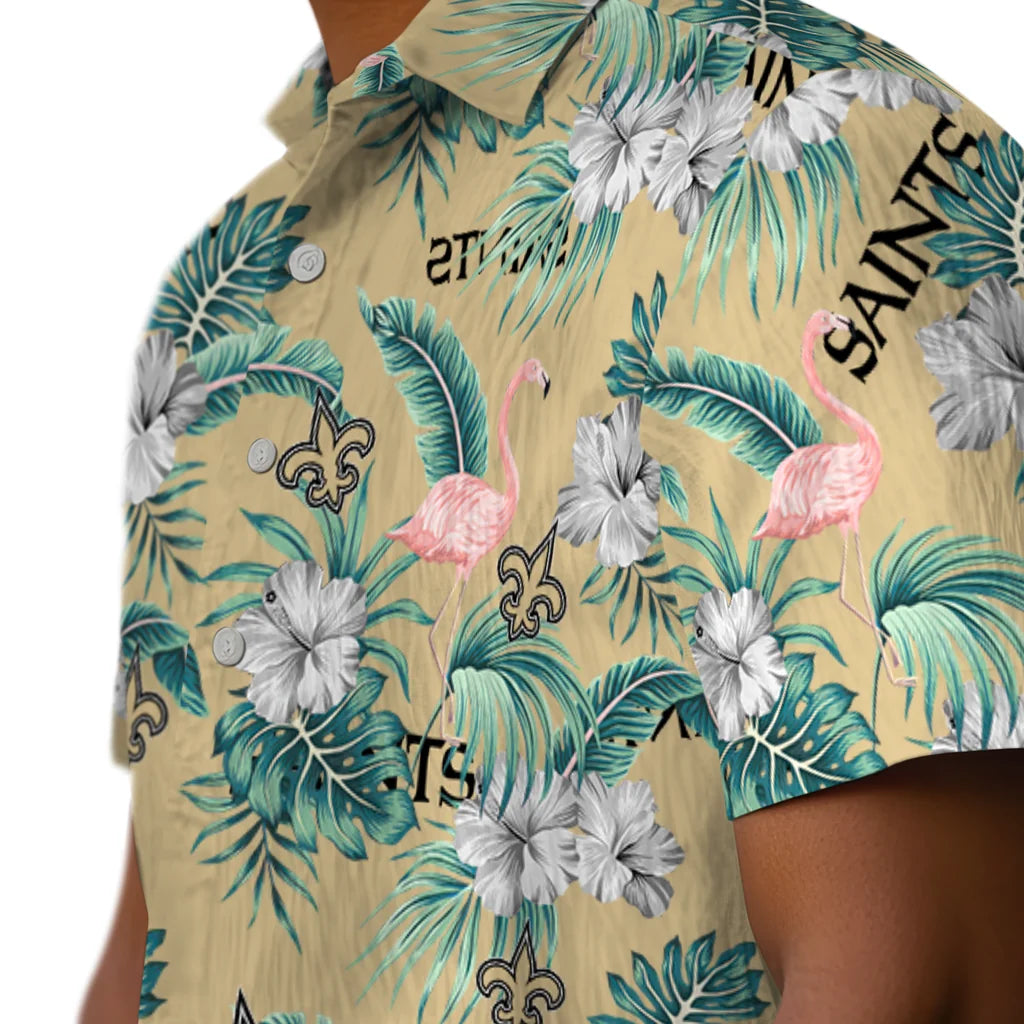 New Orleans Saints Hawaiian Shirt - Flamingo and Hibiscus | Moonbestprint