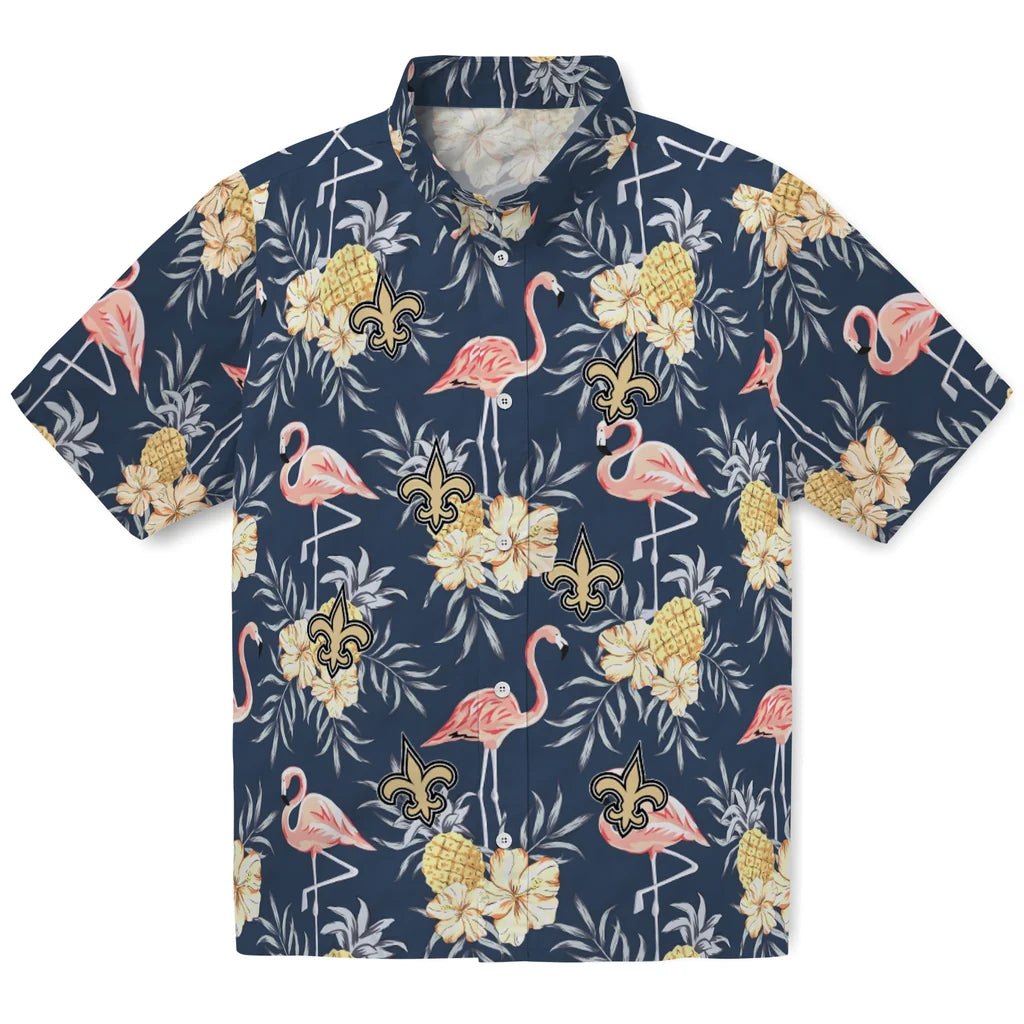 New Orleans Saints Hawaiian Shirt - Flamingo Hibiscus | Moonbestprint