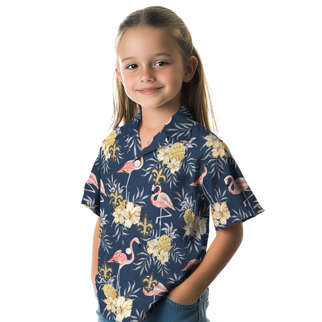 New Orleans Saints Hawaiian Shirt - Flamingo Hibiscus | Moonbestprint