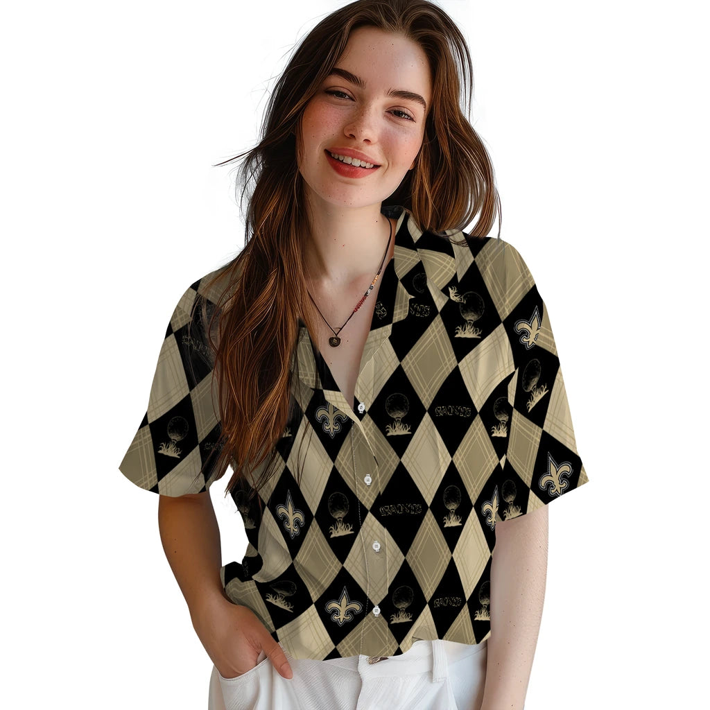 New Orleans Saints Hawaiian Shirt - Golfing Plaid | Moonbestprint
