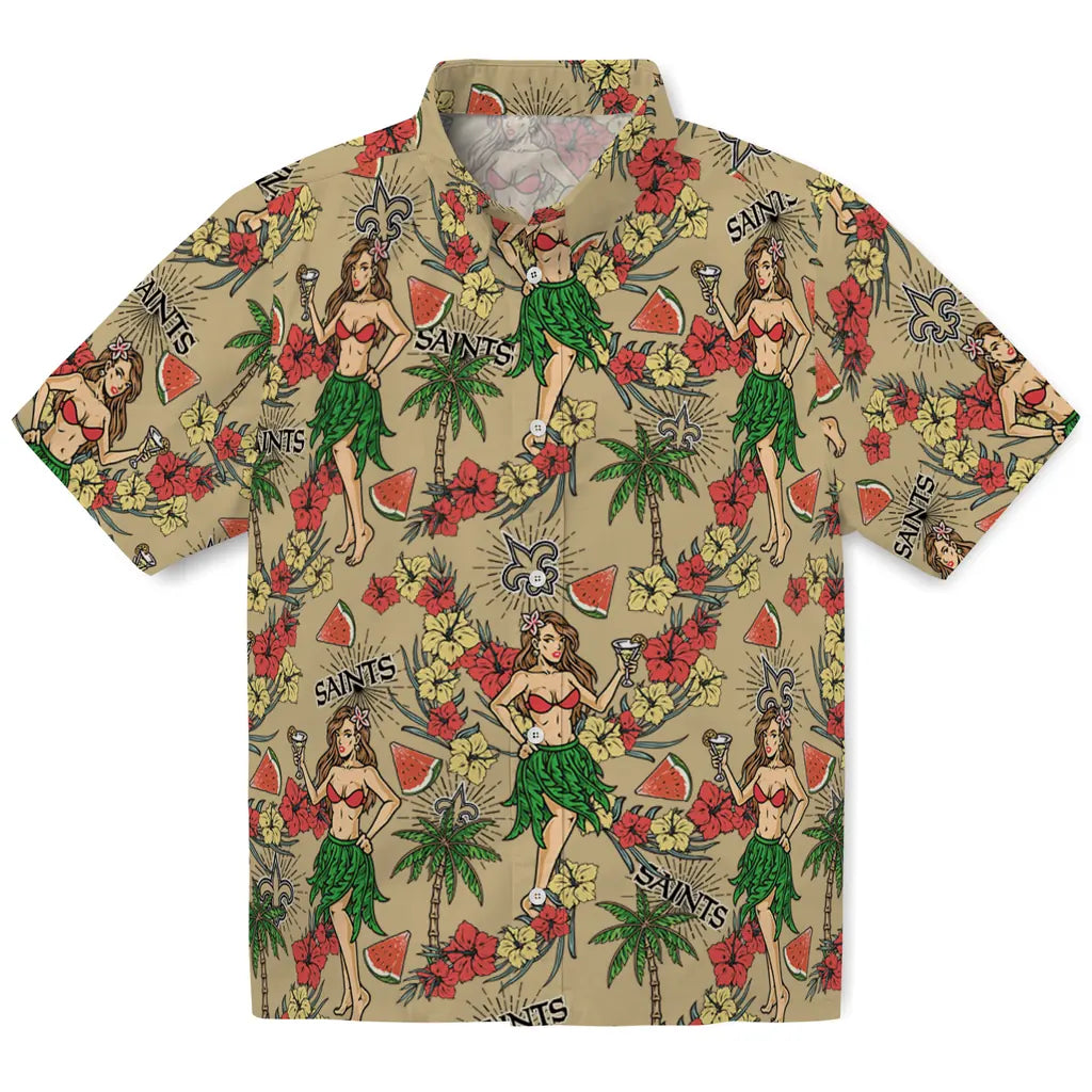 New Orleans Saints Hawaiian Shirt - Hawaiian Girls Design | Moonbestprint