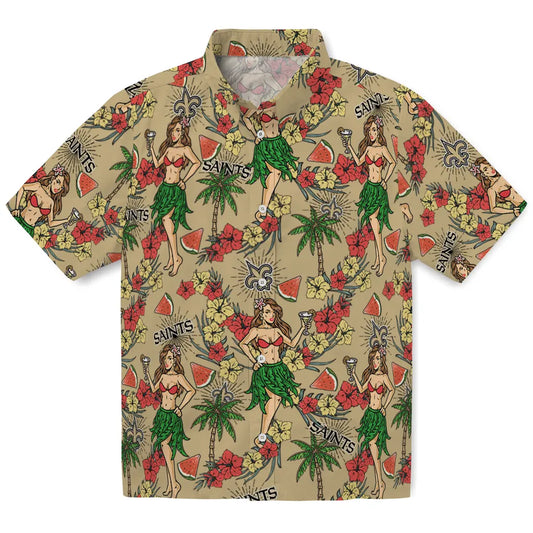 New Orleans Saints Hawaiian Shirt - Hawaiian Girls Design | Moonbestprint