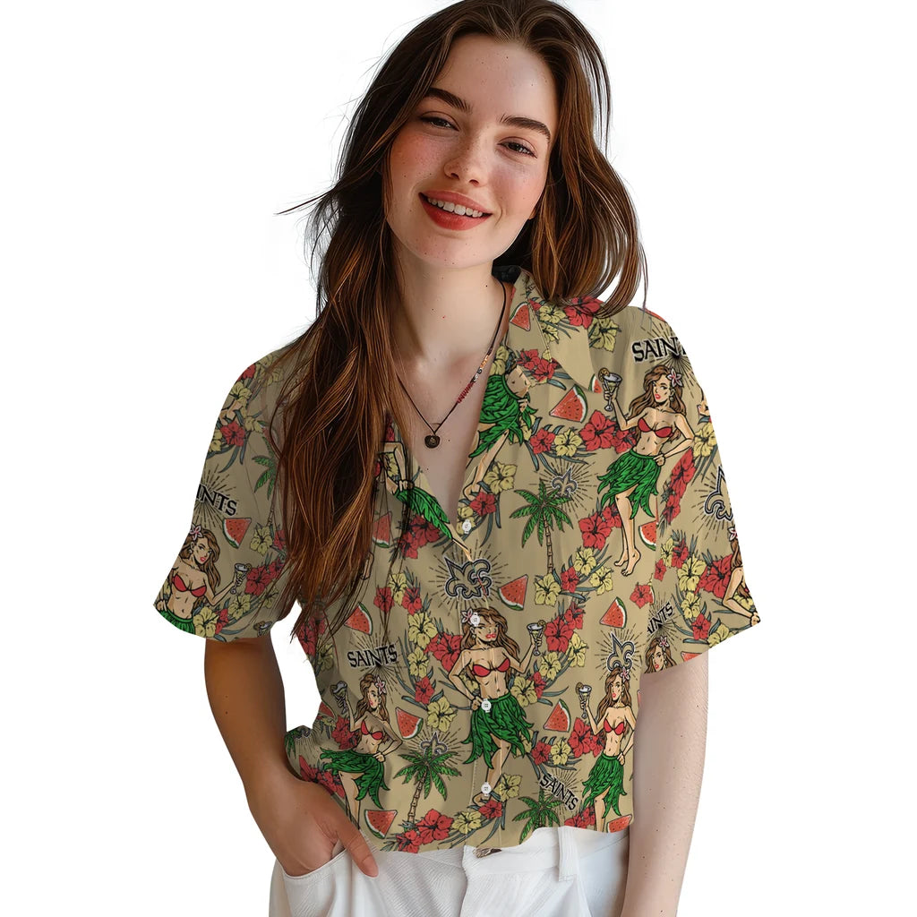 New Orleans Saints Hawaiian Shirt - Hawaiian Girls Design | Moonbestprint