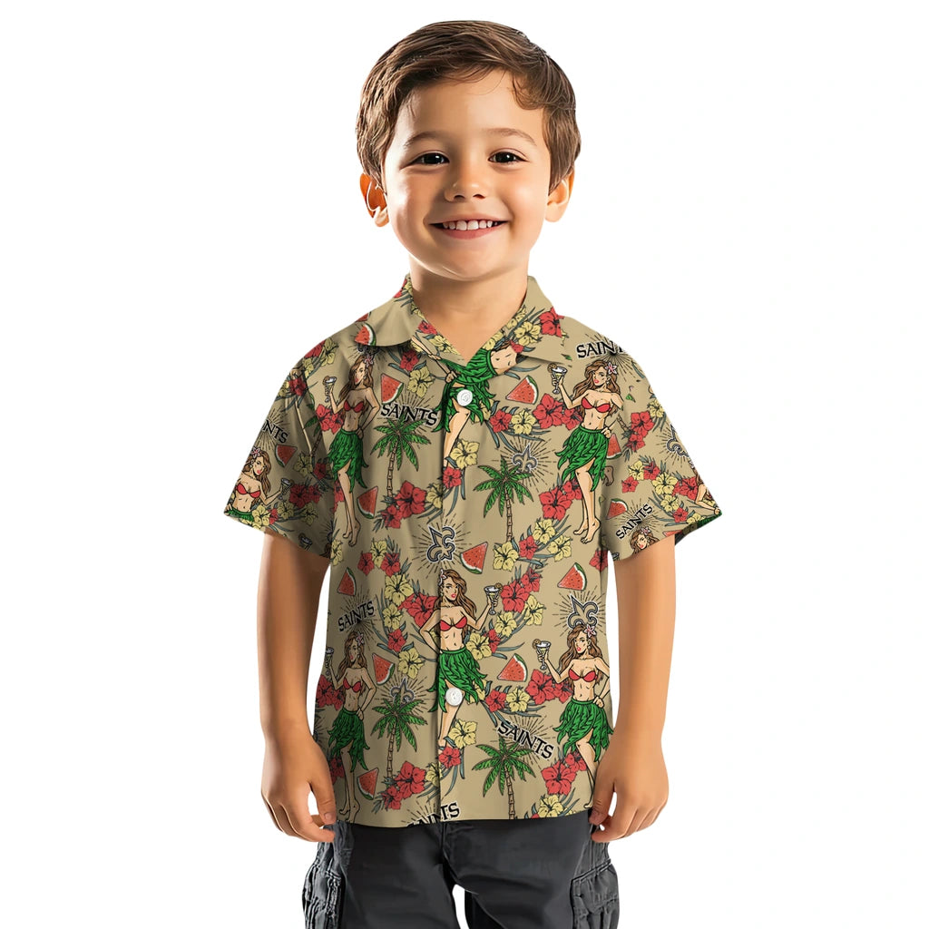 New Orleans Saints Hawaiian Shirt - Hawaiian Girls Design | Moonbestprint