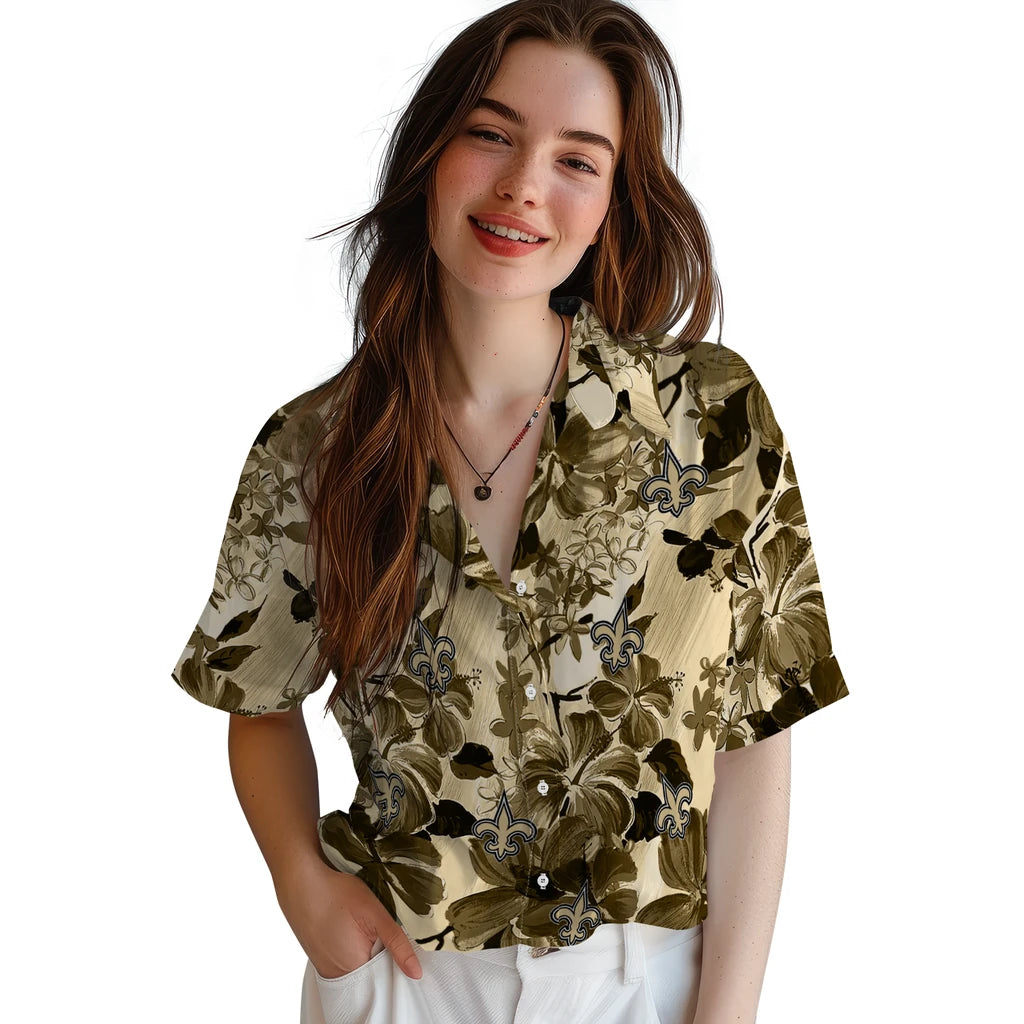 New Orleans Saints Hawaiian Shirt - Hibiscus Arrangement | Moonbestprint