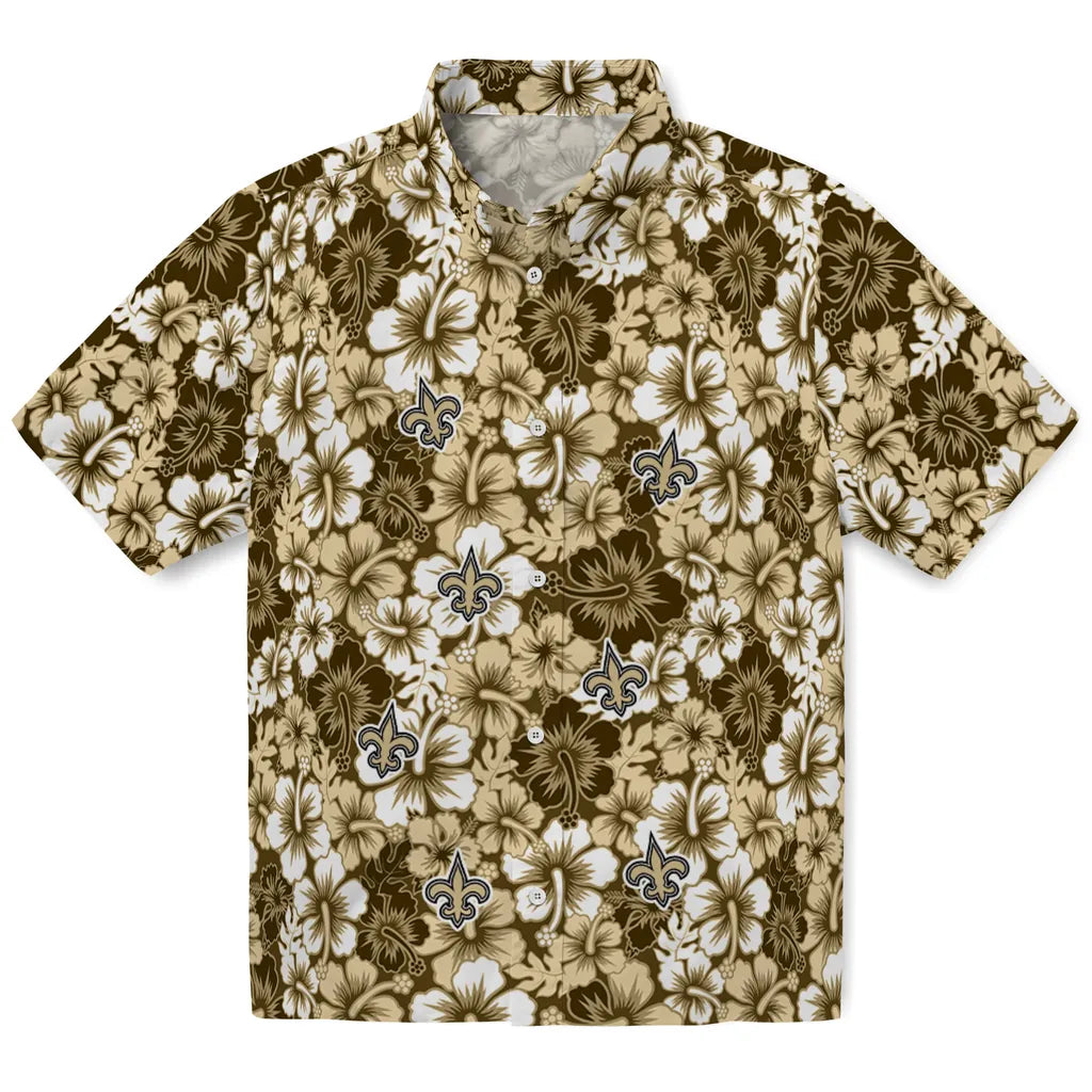 New Orleans Saints Hawaiian Shirt - Hibiscus Blooms | Moonbestprint
