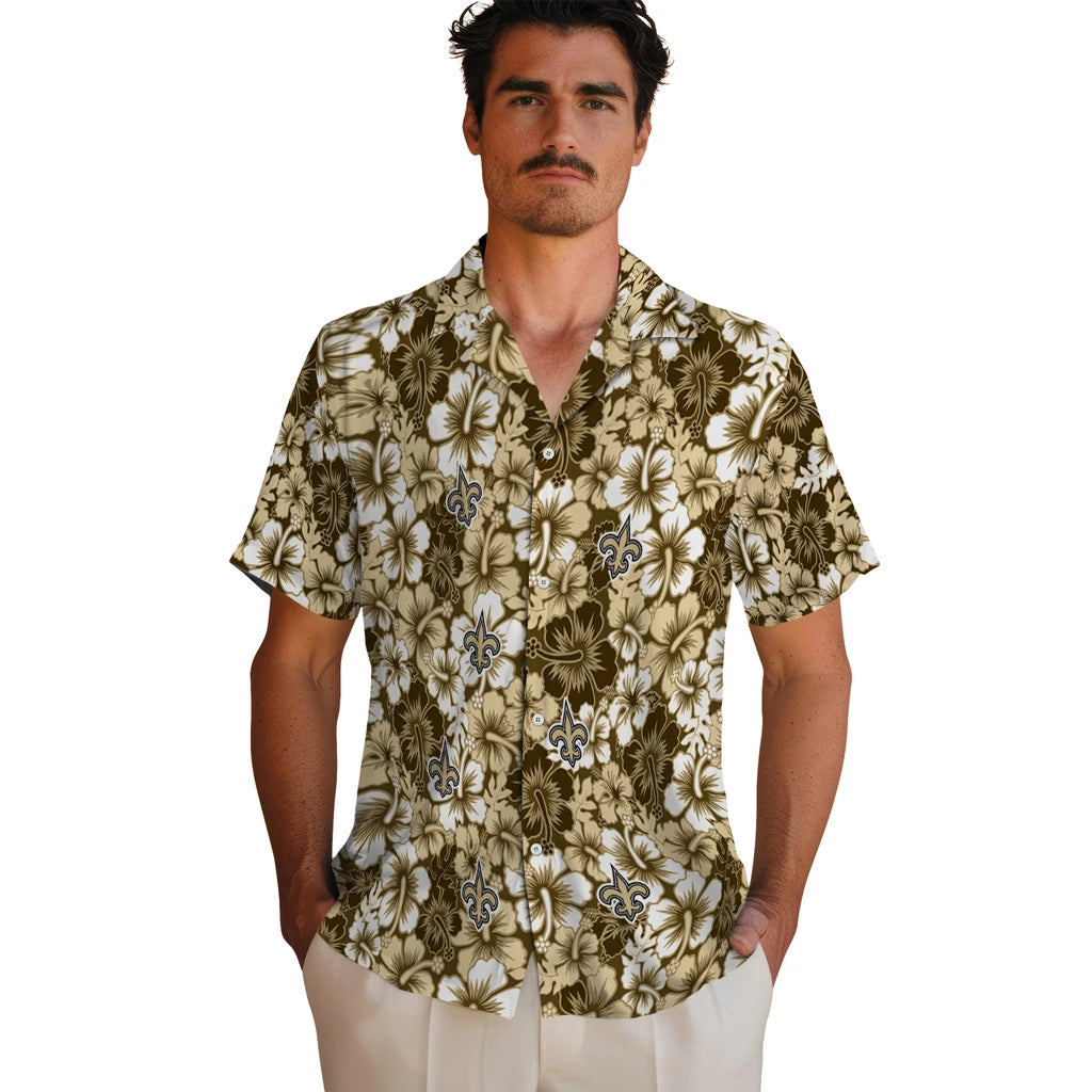 New Orleans Saints Hawaiian Shirt - Hibiscus Blooms | Moonbestprint