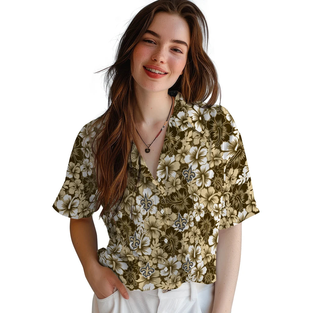 New Orleans Saints Hawaiian Shirt - Hibiscus Blooms | Moonbestprint