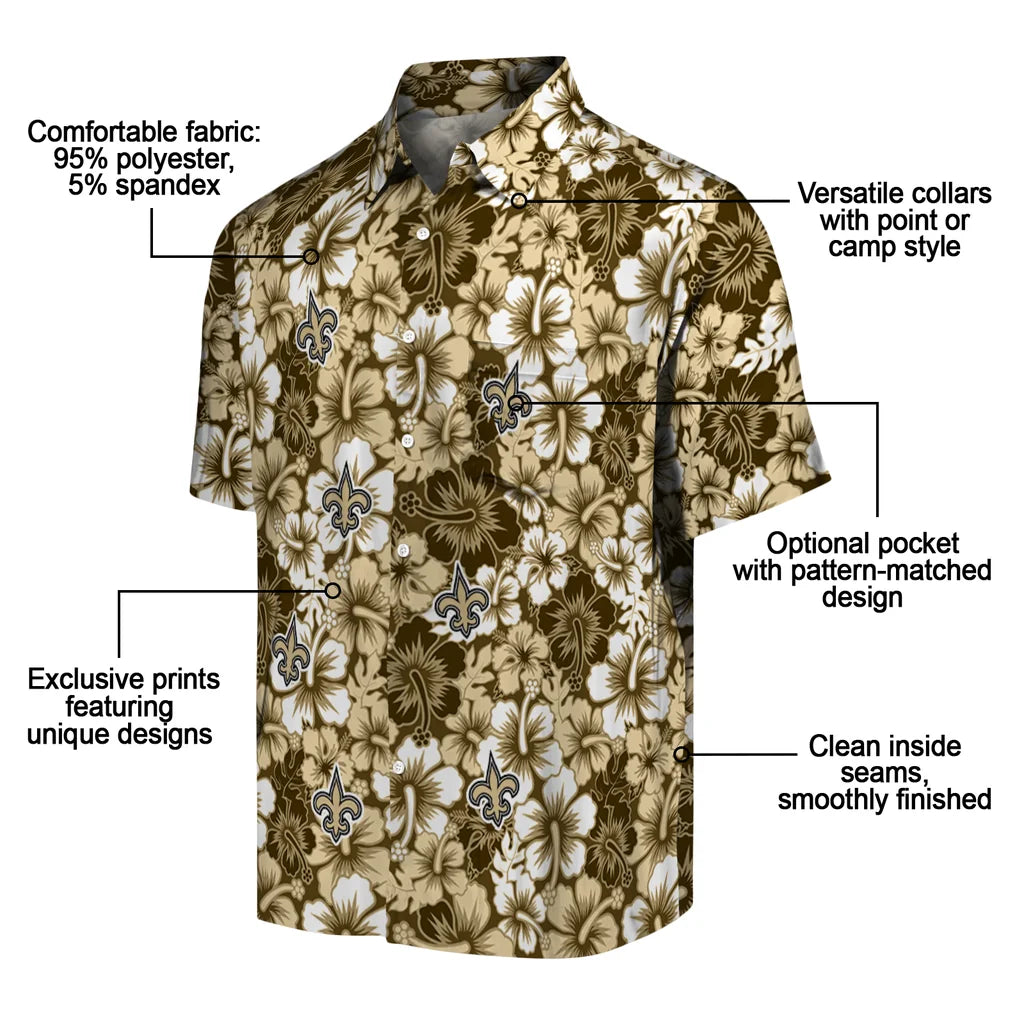 New Orleans Saints Hawaiian Shirt - Hibiscus Blooms | Moonbestprint
