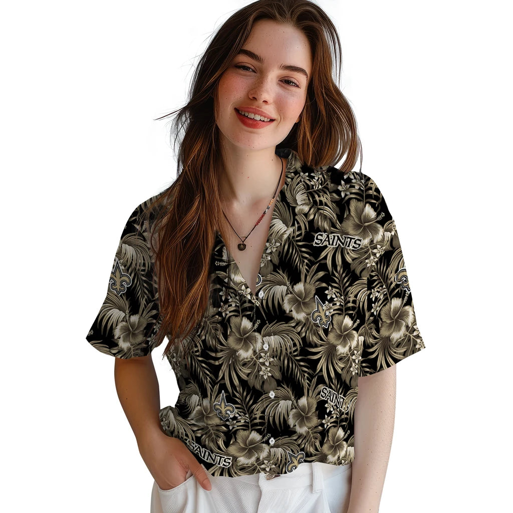 New Orleans Saints Hawaiian Shirt - Hibiscus Exotic | Moonbestprint