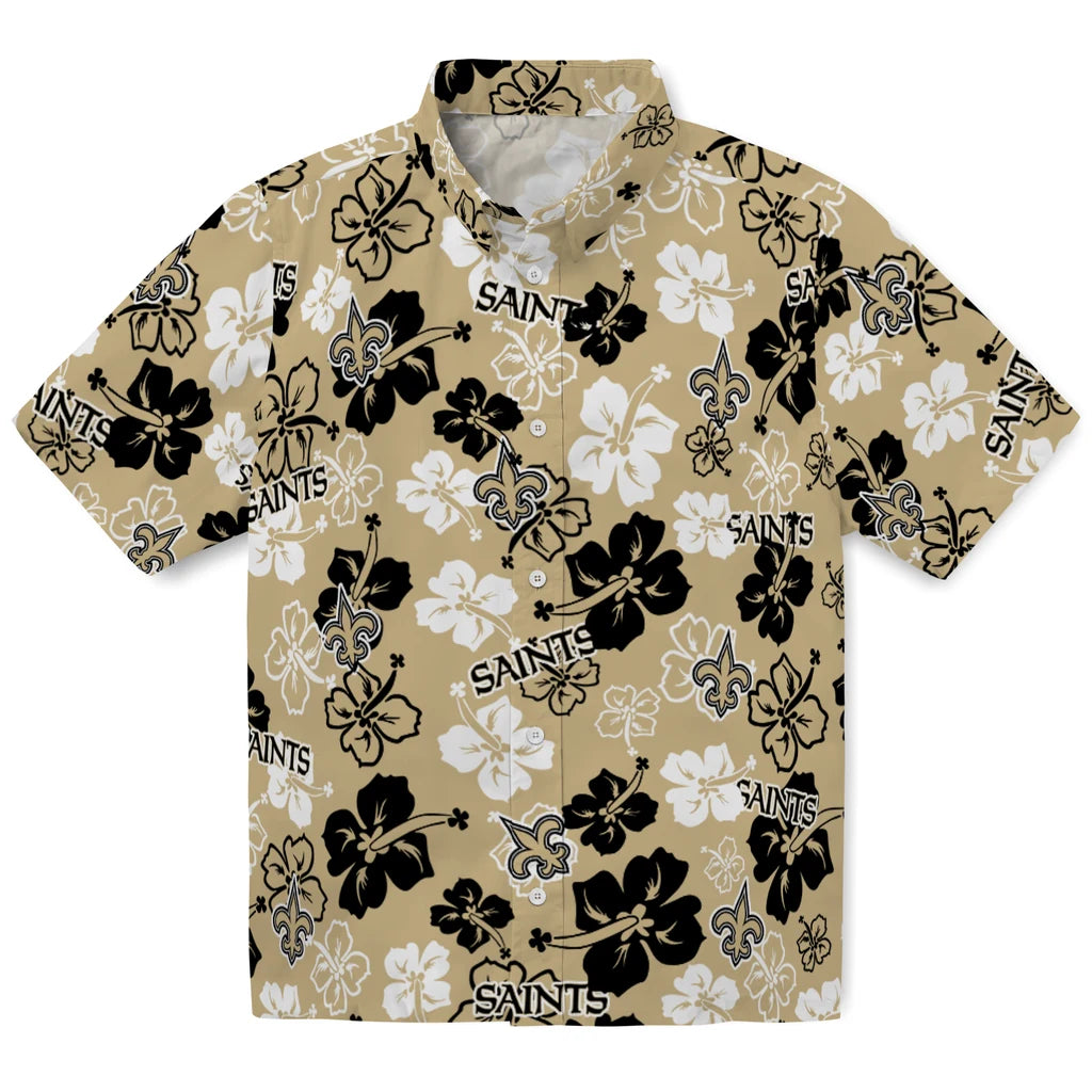 New Orleans Saints Hawaiian Shirt - Hibiscus Flower Design | Moonbestprint