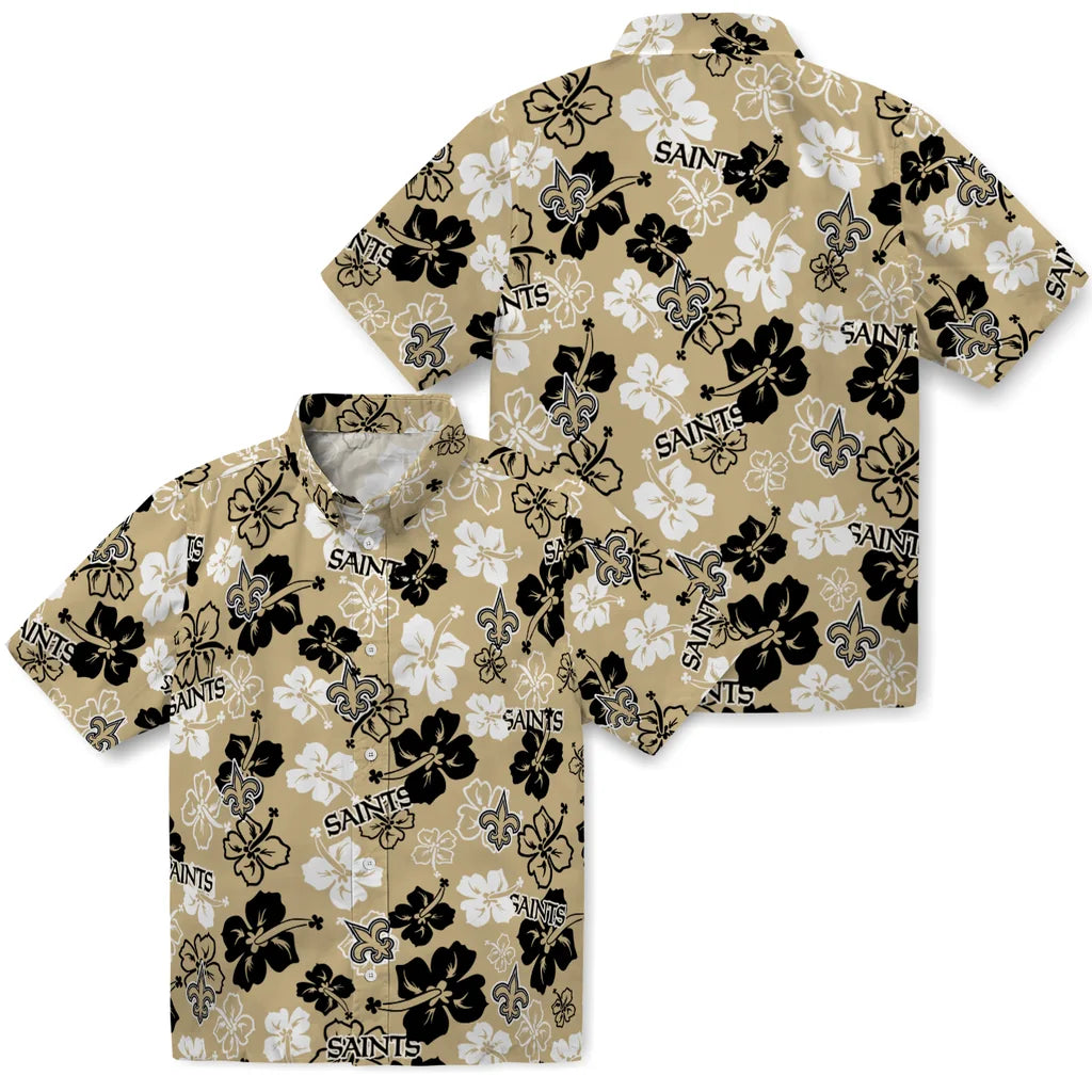 New Orleans Saints Hawaiian Shirt - Hibiscus Flower Design | Moonbestprint