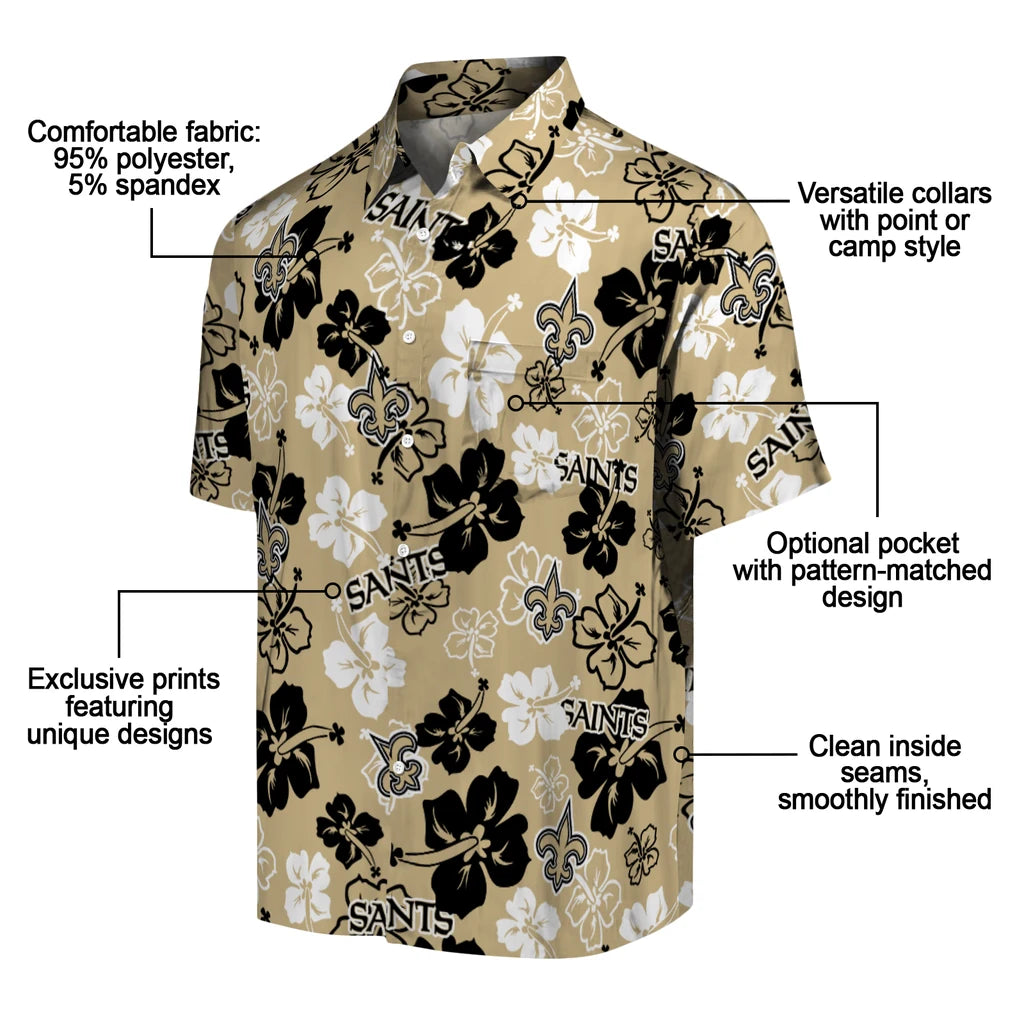 New Orleans Saints Hawaiian Shirt - Hibiscus Flower Design | Moonbestprint