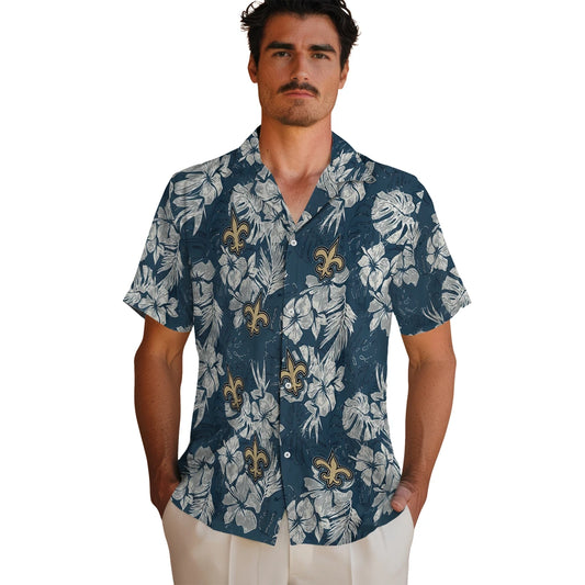 New Orleans Saints Hawaiian Shirt - Hibiscus Flowers | Moonbestprint