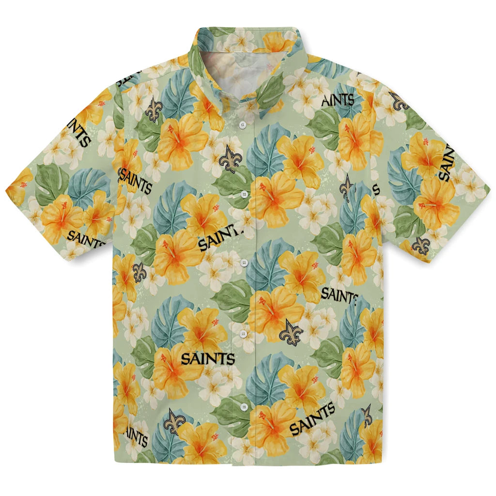 New Orleans Saints Hawaiian Shirt - Hibiscus Mood | Moonbestprint