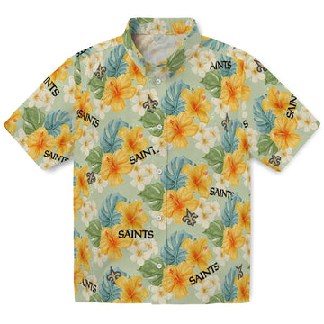New Orleans Saints Hawaiian Shirt - Hibiscus Mood | Moonbestprint