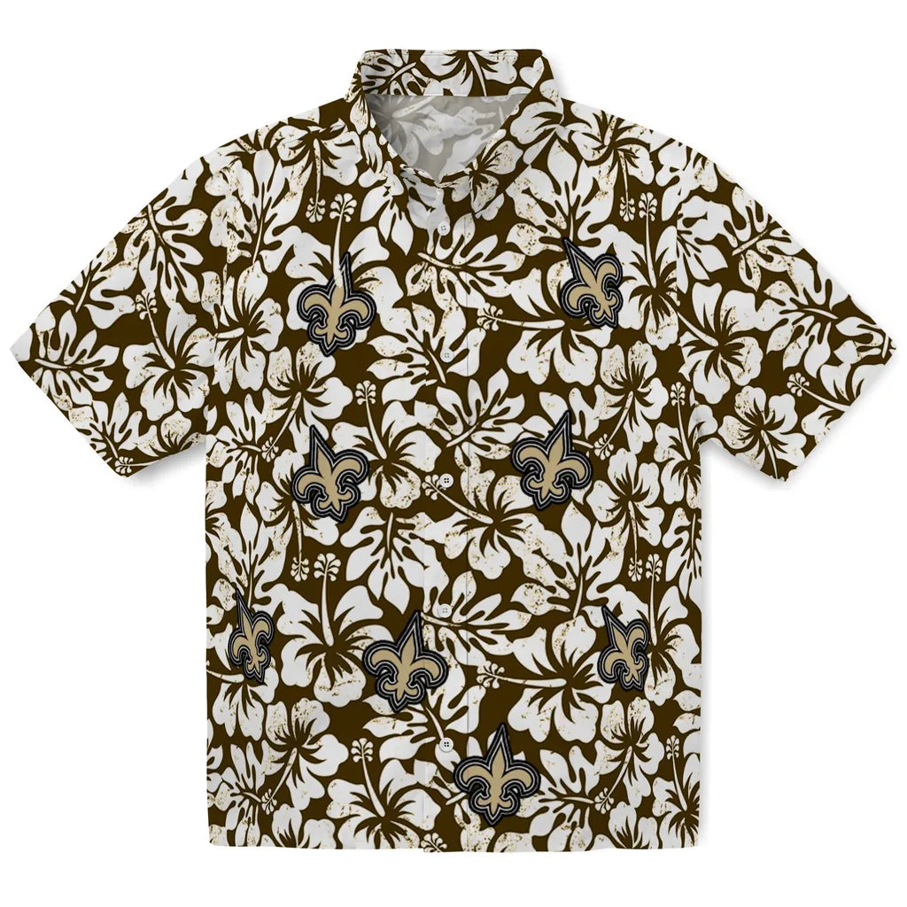 New Orleans Saints Hawaiian Shirt - Hibiscus Motif | Moonbestprint
