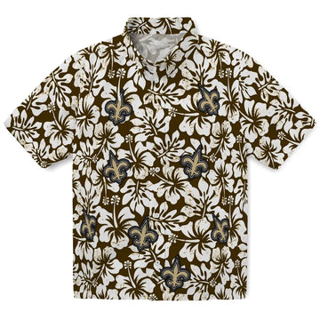 New Orleans Saints Hawaiian Shirt - Hibiscus Motif | Moonbestprint