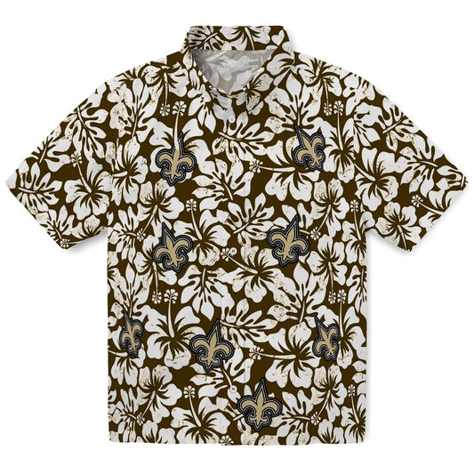 New Orleans Saints Hawaiian Shirt - Hibiscus Motif | Moonbestprint