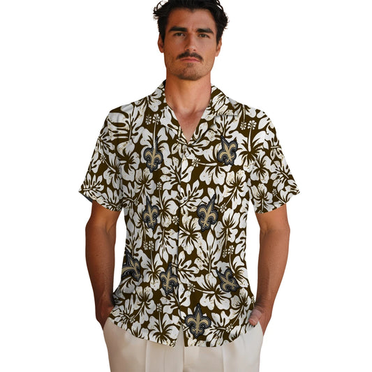 New Orleans Saints Hawaiian Shirt - Hibiscus Motif | Moonbestprint