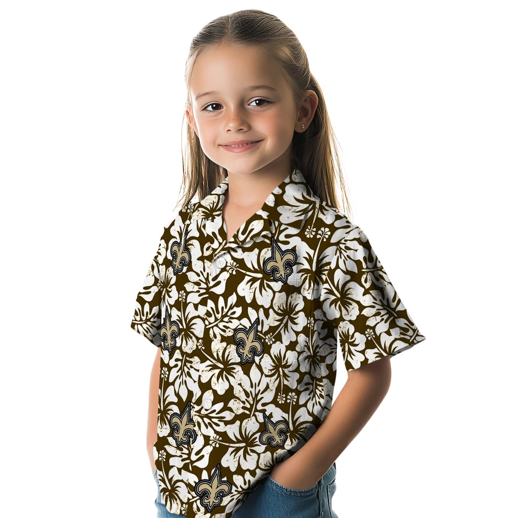 New Orleans Saints Hawaiian Shirt - Hibiscus Motif | Moonbestprint