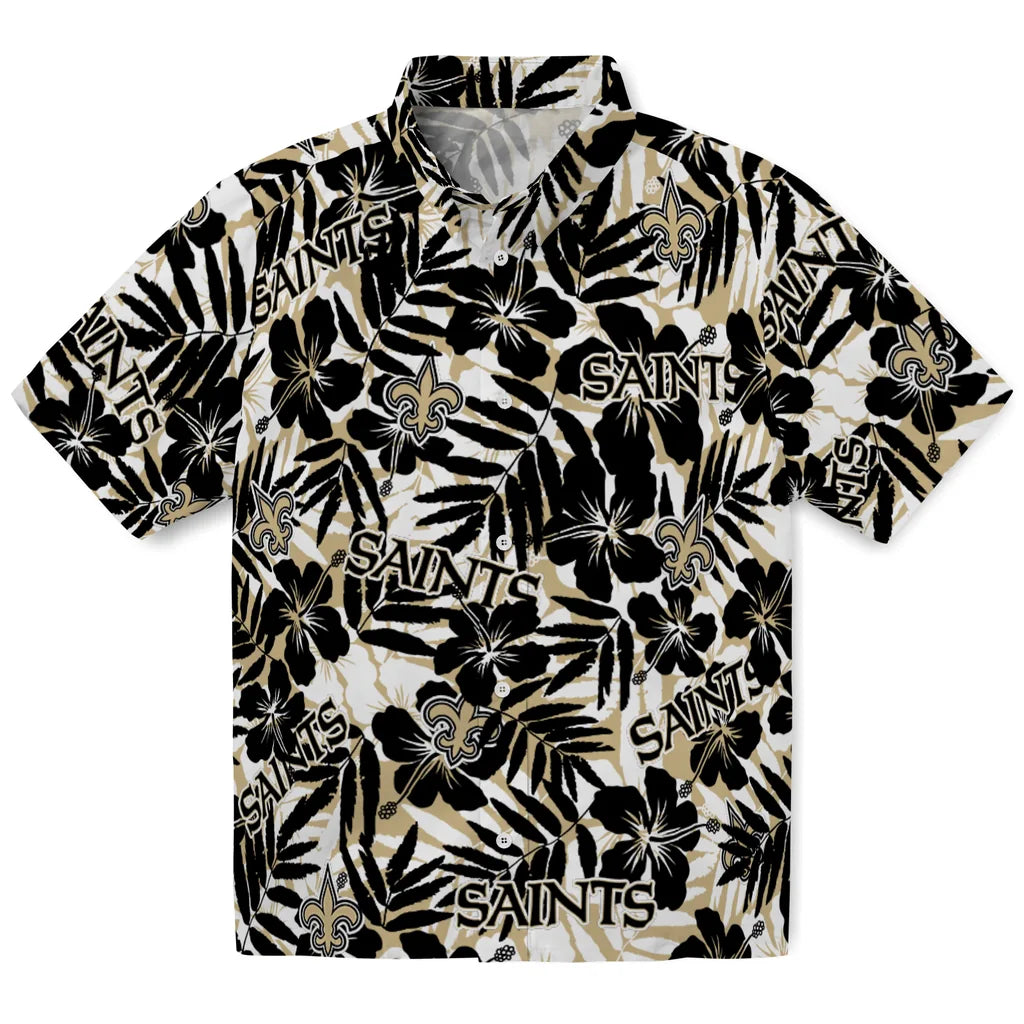 New Orleans Saints Hawaiian Shirt - Hibiscus Overlay | Moonbestprint