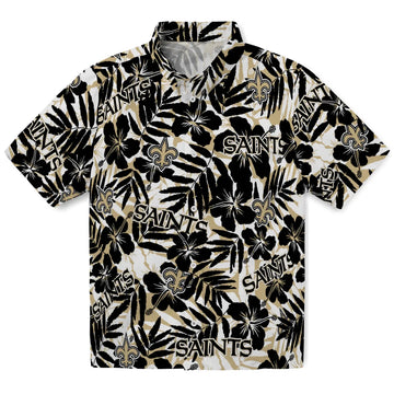 New Orleans Saints Hawaiian Shirt - Hibiscus Overlay | Moonbestprint