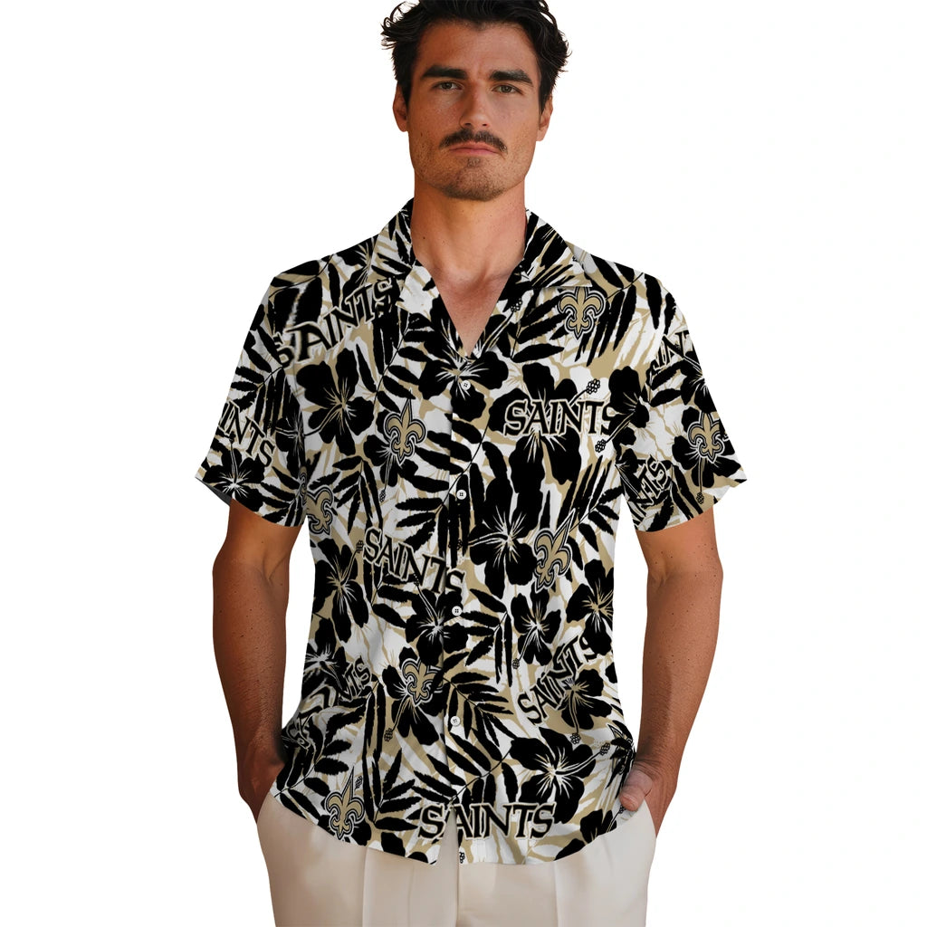 New Orleans Saints Hawaiian Shirt - Hibiscus Overlay | Moonbestprint