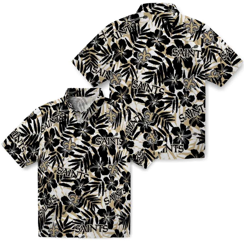 New Orleans Saints Hawaiian Shirt - Hibiscus Overlay | Moonbestprint