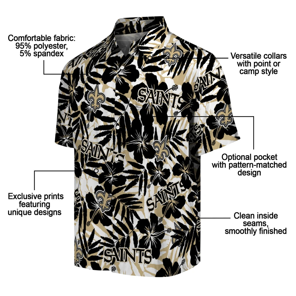 New Orleans Saints Hawaiian Shirt - Hibiscus Overlay | Moonbestprint