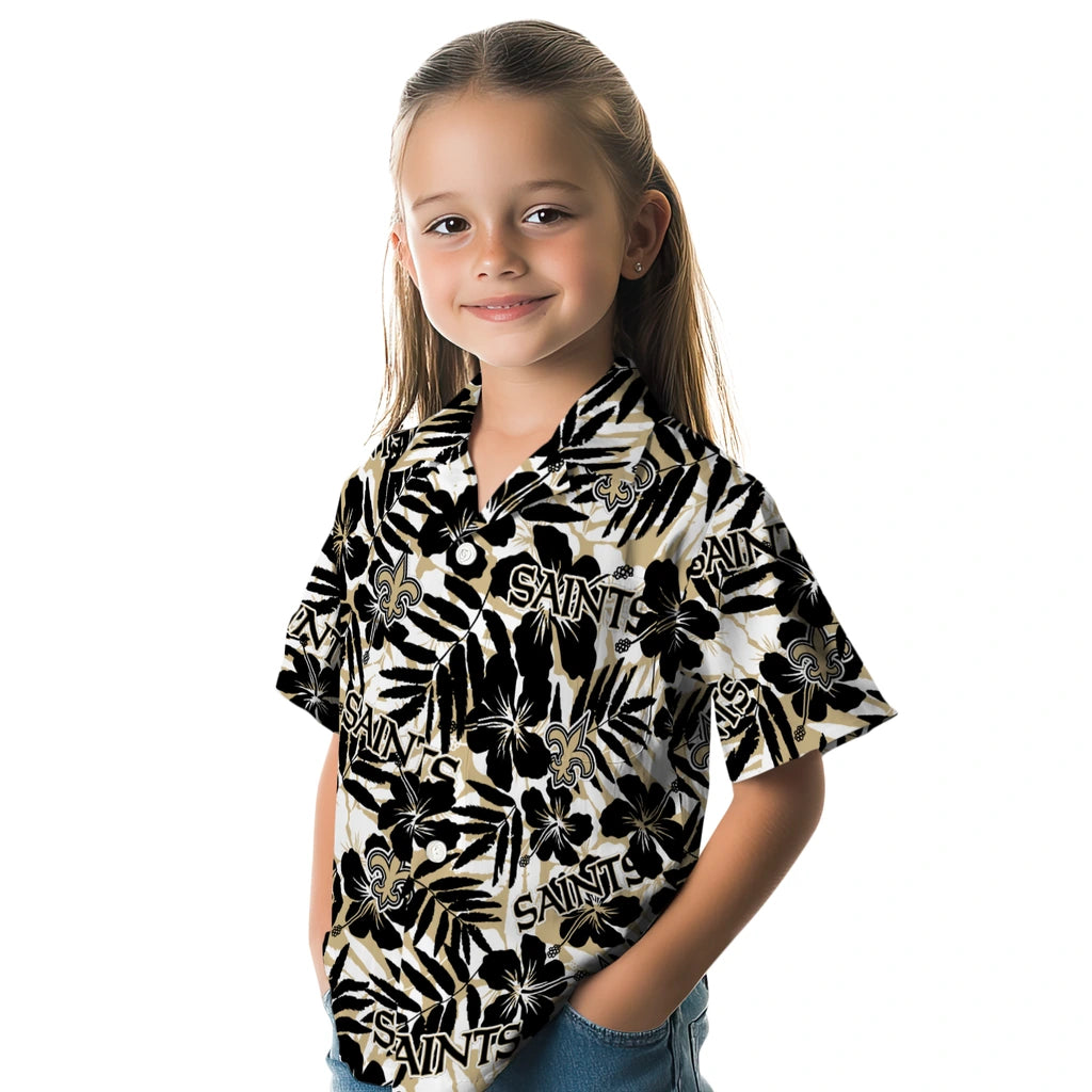 New Orleans Saints Hawaiian Shirt - Hibiscus Overlay | Moonbestprint