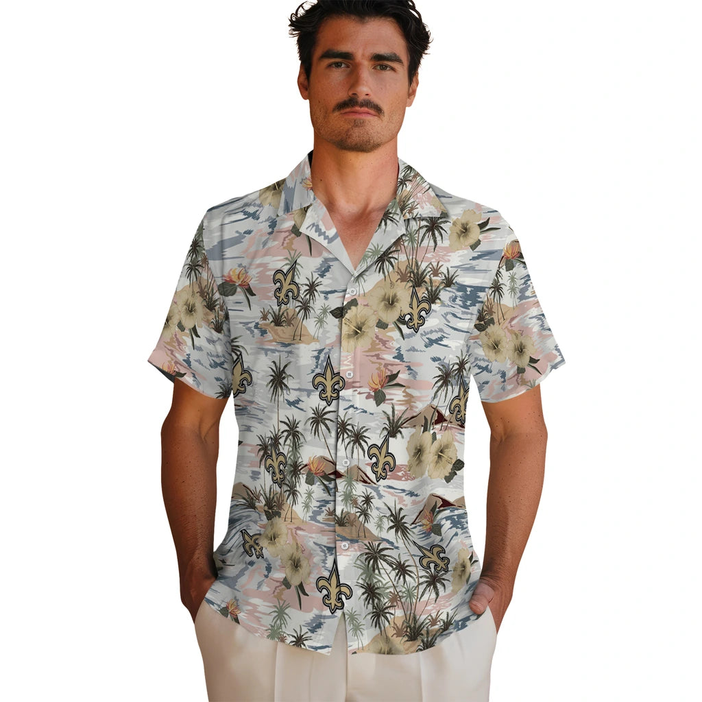 New Orleans Saints Hawaiian Shirt - Hibiscus Seaside | Moonbestprint