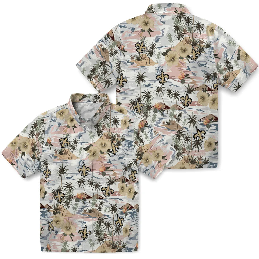 New Orleans Saints Hawaiian Shirt - Hibiscus Seaside | Moonbestprint