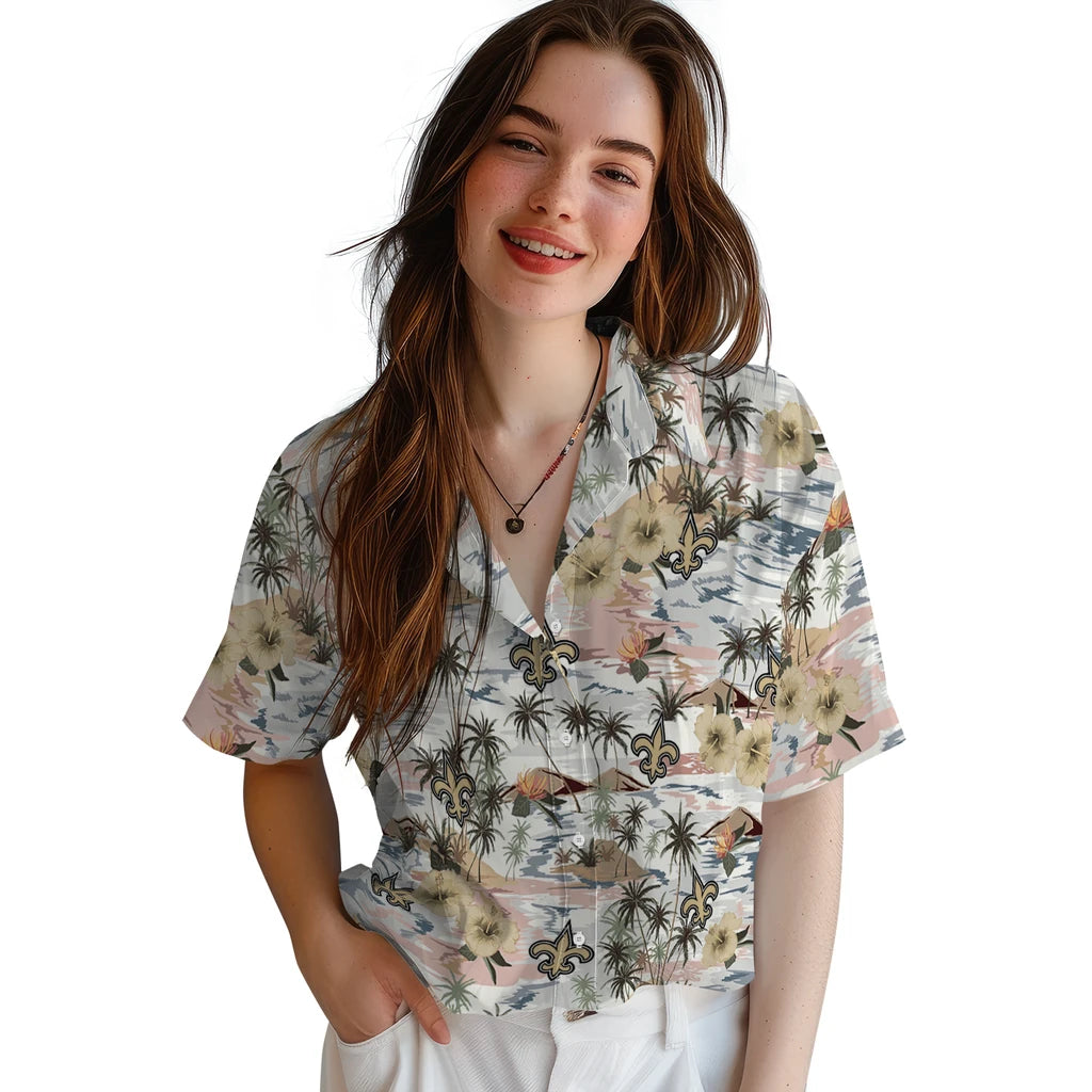 New Orleans Saints Hawaiian Shirt - Hibiscus Seaside | Moonbestprint